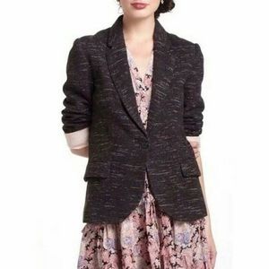 Anthropologie Cartonnier Dashes Knit Blazer Jacket Black Melange Small